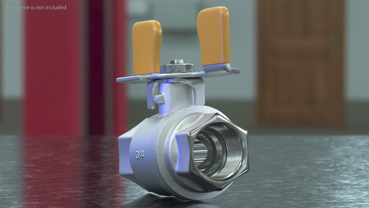 3D model Silver Ball Valve with Union Butterfly Handle