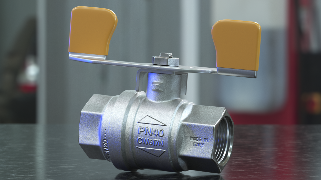 3D model Silver Ball Valve with Union Butterfly Handle