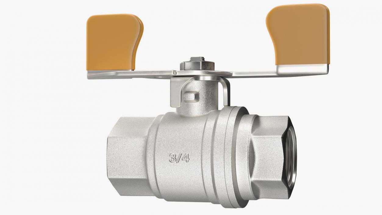 3D model Silver Ball Valve with Union Butterfly Handle