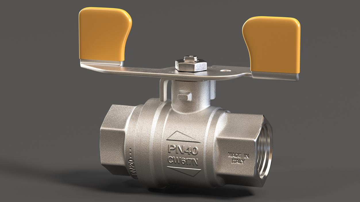 3D model Silver Ball Valve with Union Butterfly Handle