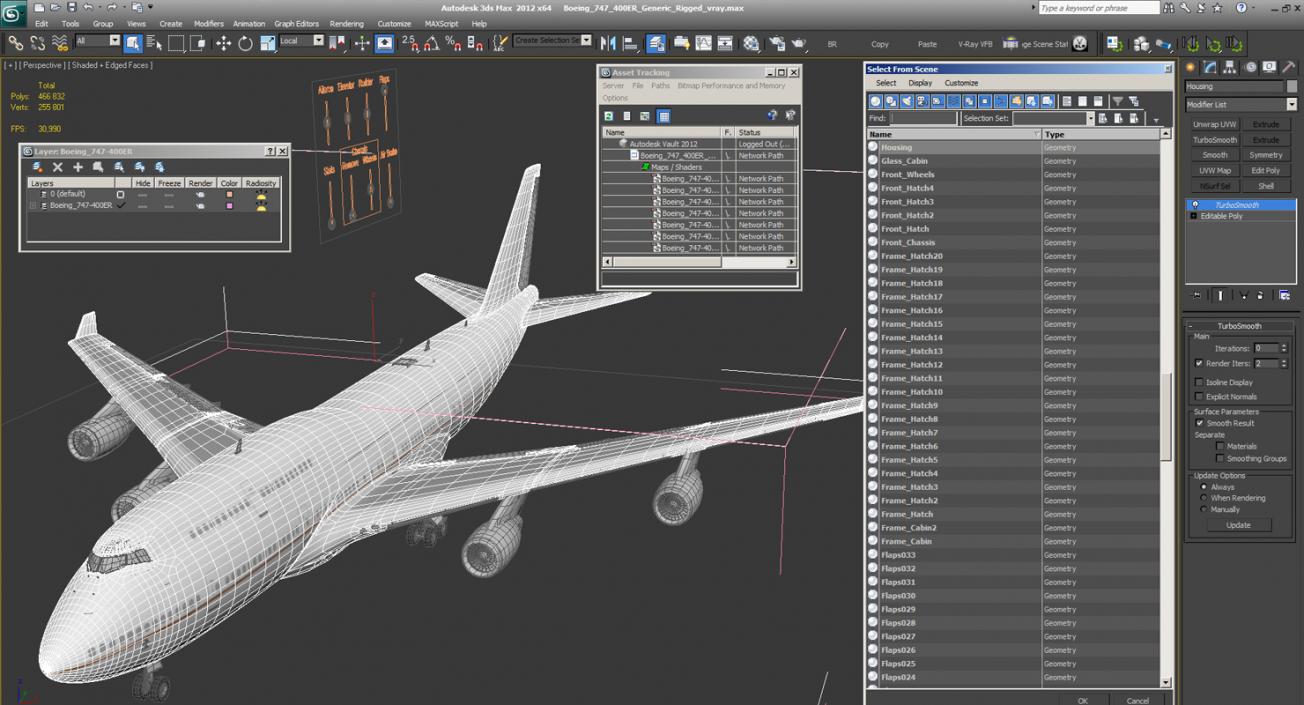 3D Boeing 747-400ER Generic Rigged