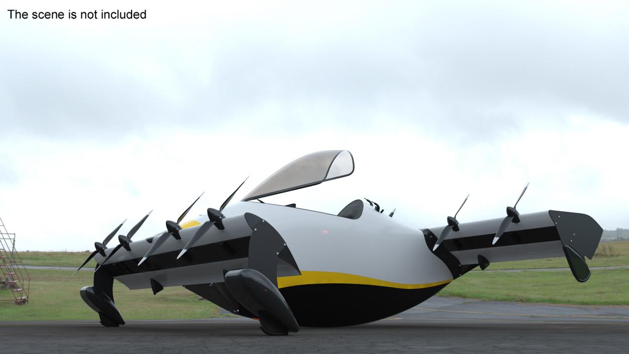 3D Personal EVTOL Aircraft with 8 Propellers Rigged model