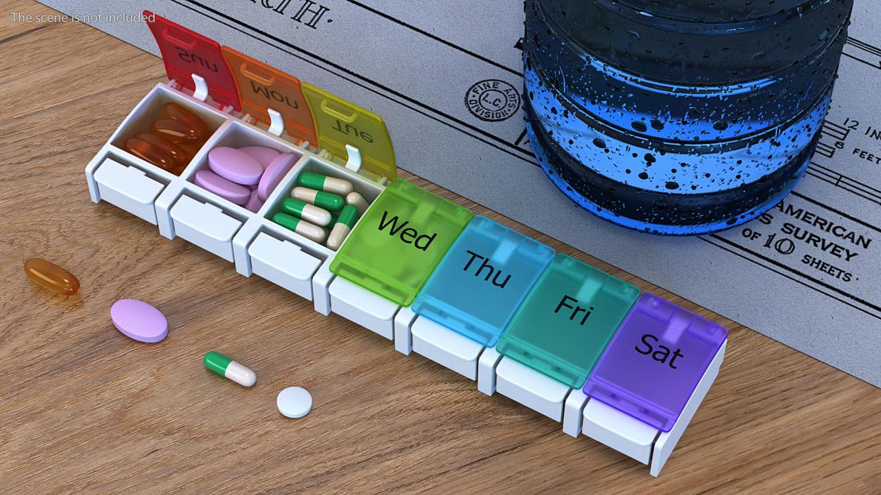 3D Weekly Pill Organizer Pill Box Case with Pills