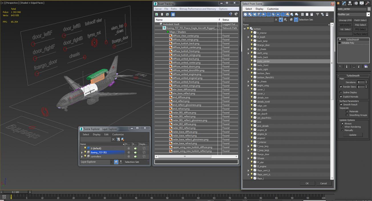 Boeing 737-7ES Peace Eagle Aircraft Rigged 3D