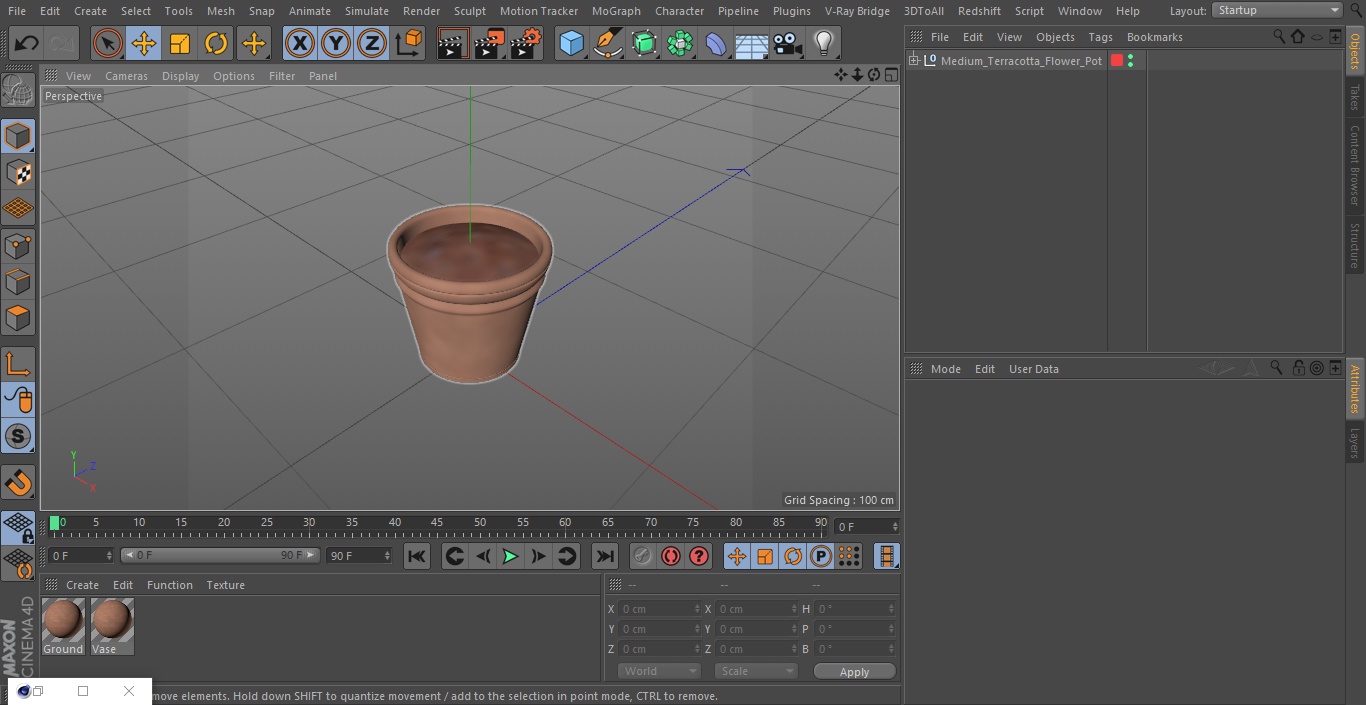 3D Medium Terracotta Flower Pot model