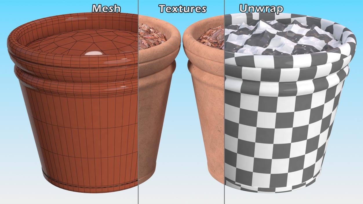 3D Medium Terracotta Flower Pot model