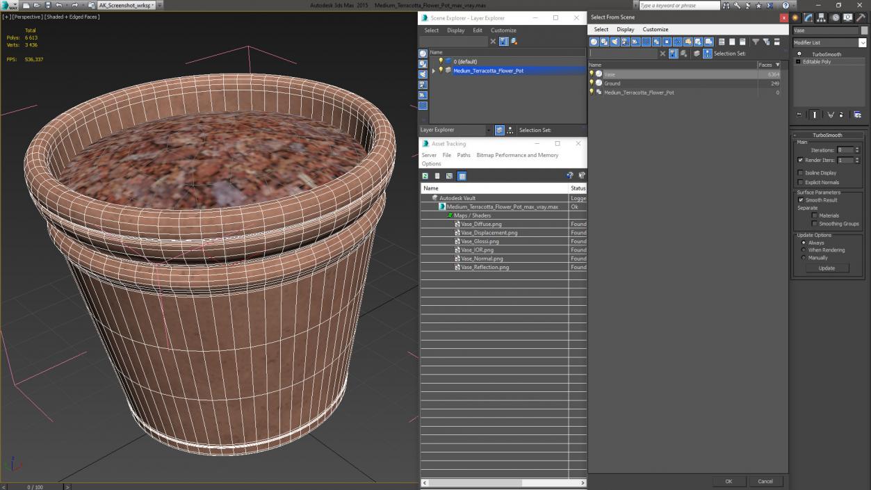 3D Medium Terracotta Flower Pot model