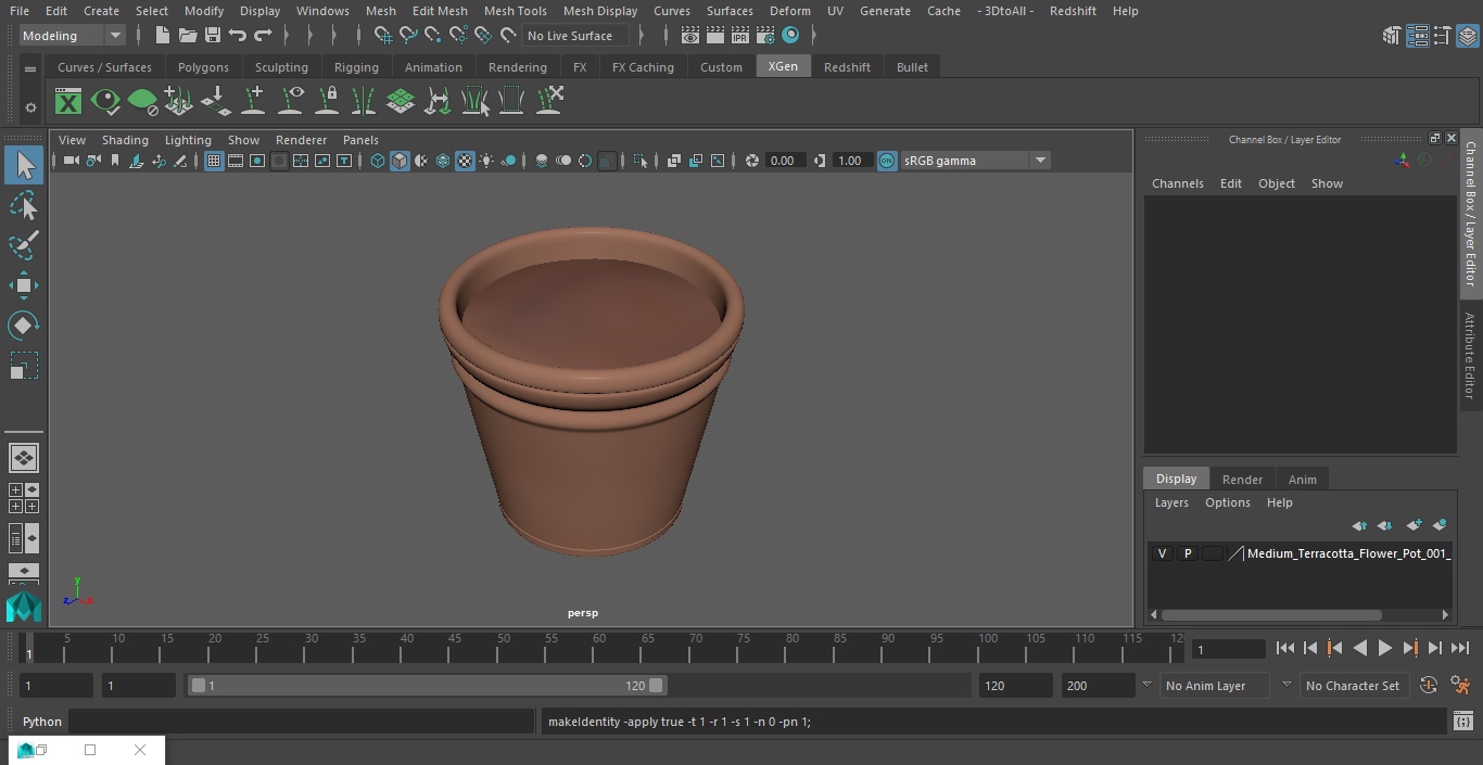 3D Medium Terracotta Flower Pot model