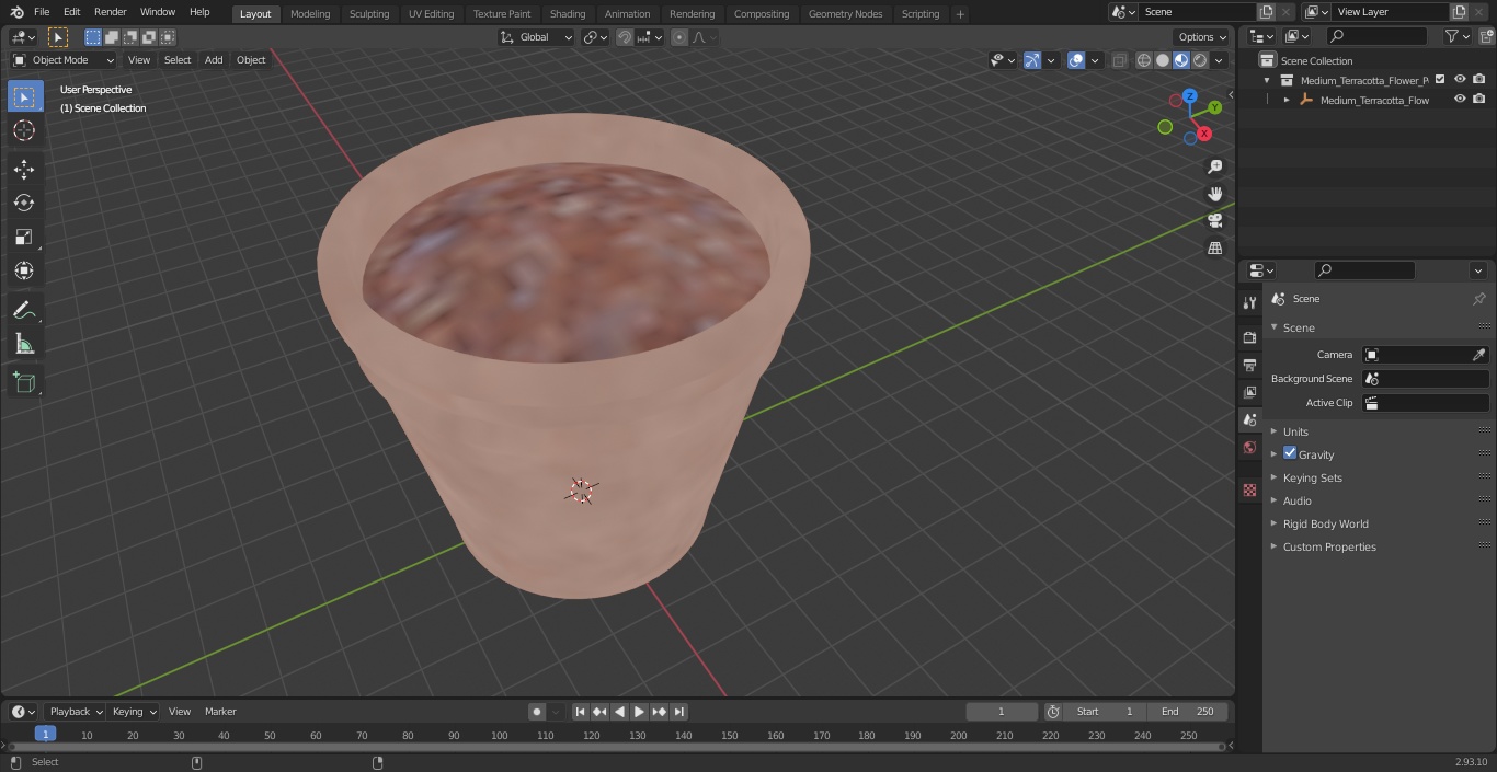 3D Medium Terracotta Flower Pot model