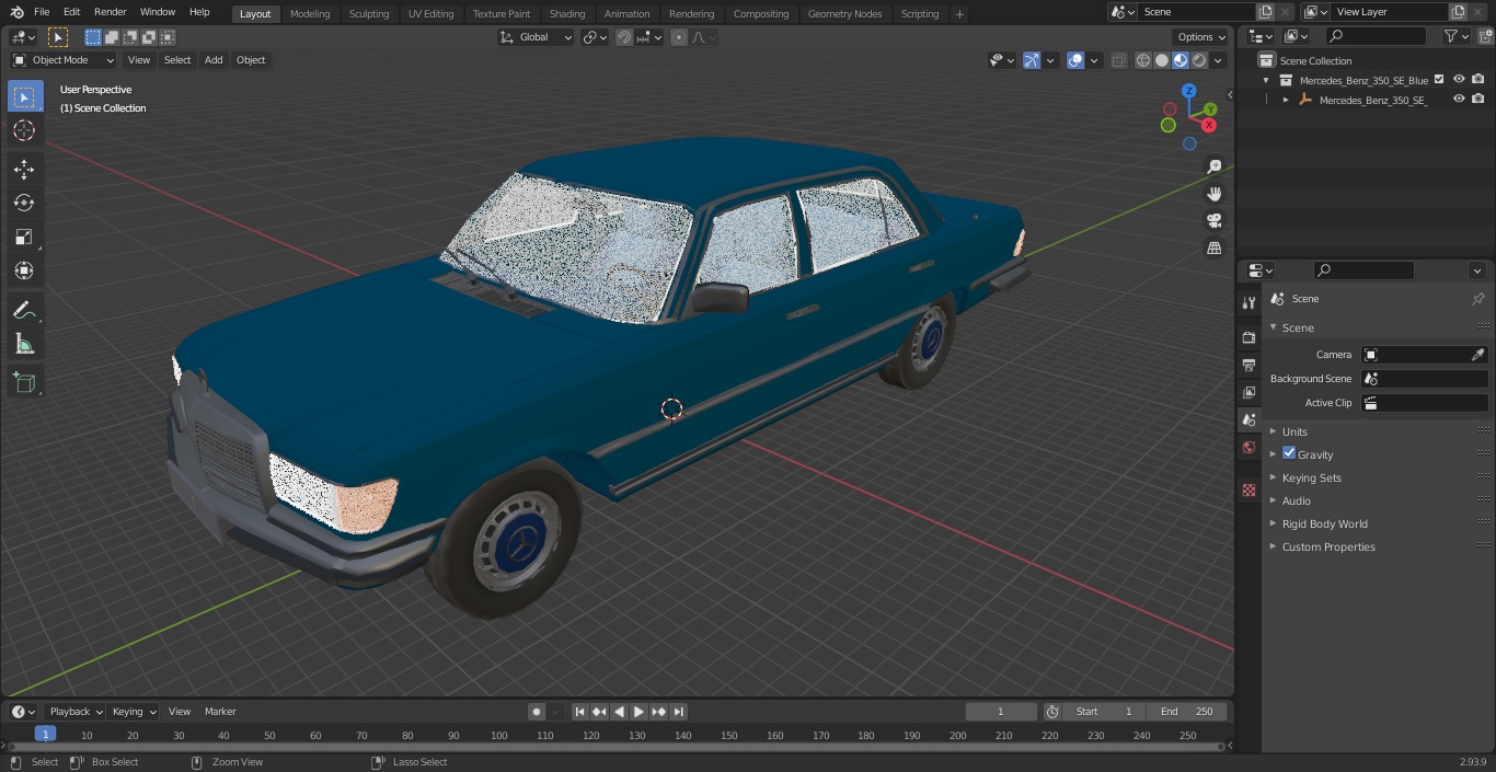 3D Mercedes Benz 350 SE Blue Simple Interior