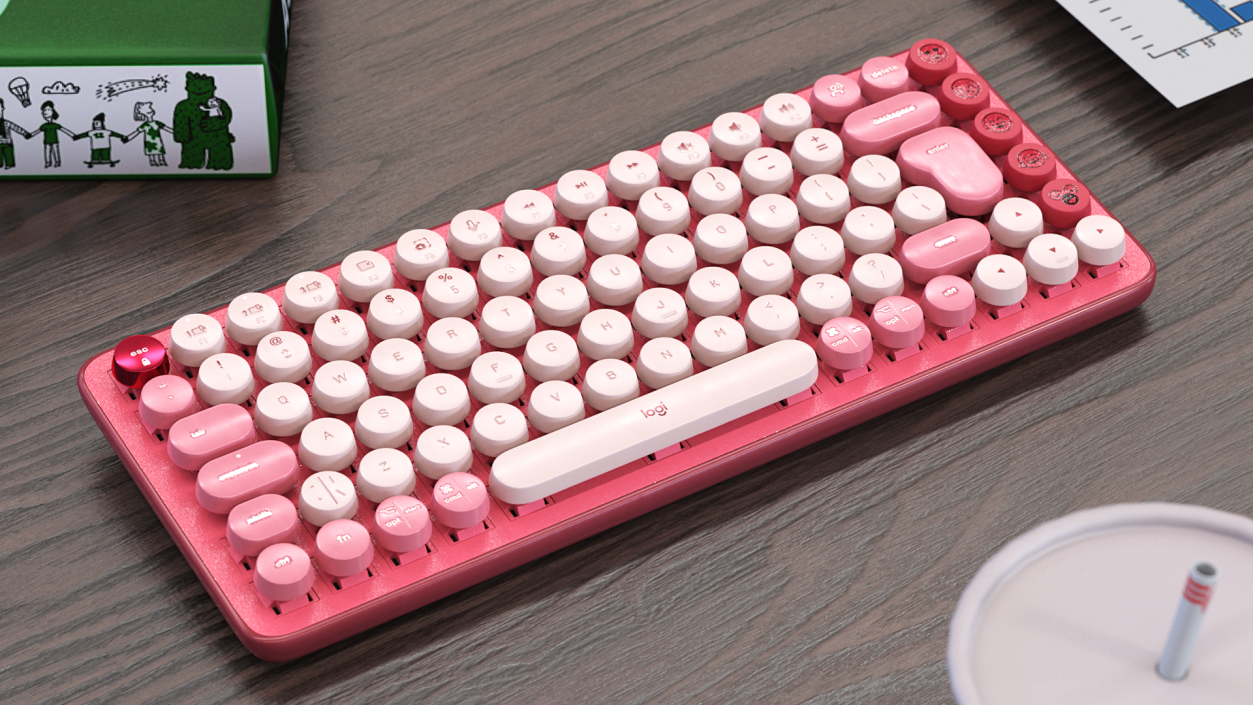 3D Logitech Keyboard with Emoji Keys Pink model