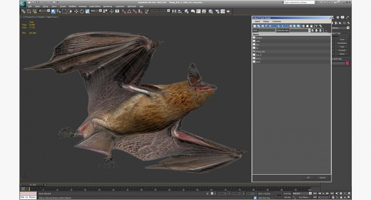 3D Flying Bat 2 with Fur