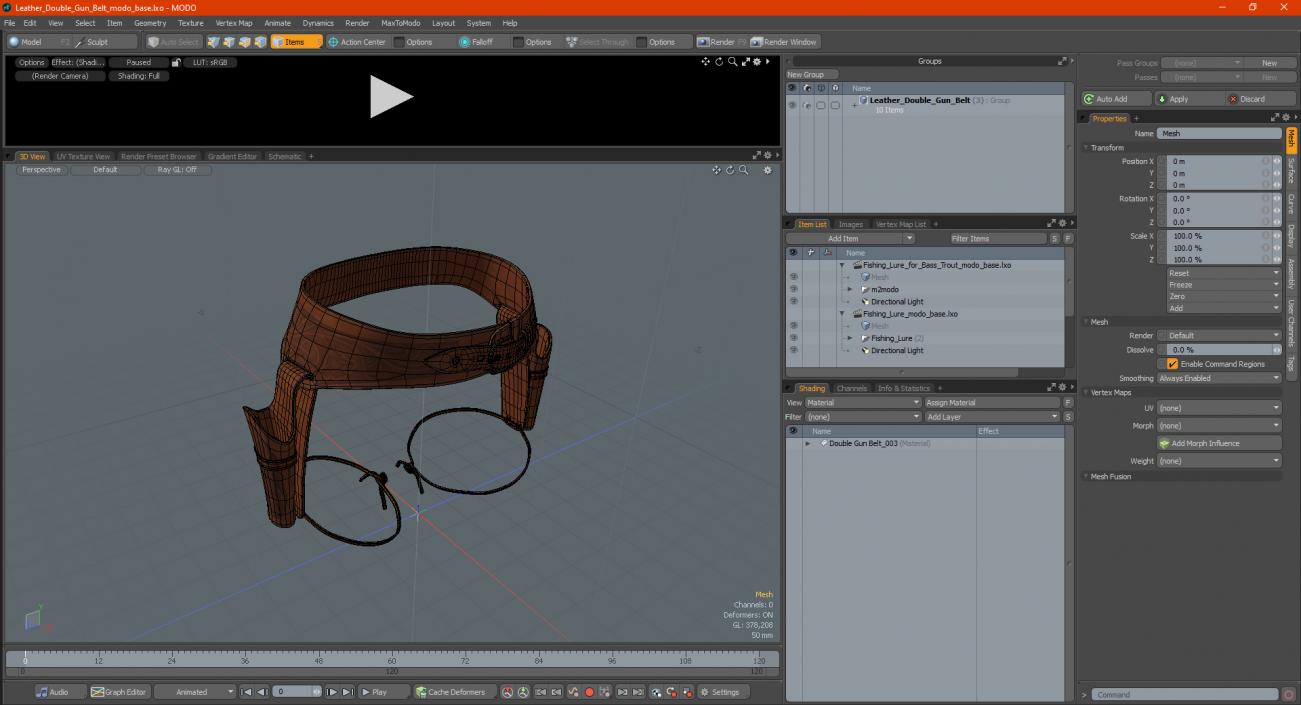 3D Leather Double Gun Belt model