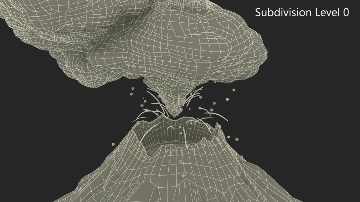 3D model Gray Stylized Erupting Volcano with Lava and Smoke