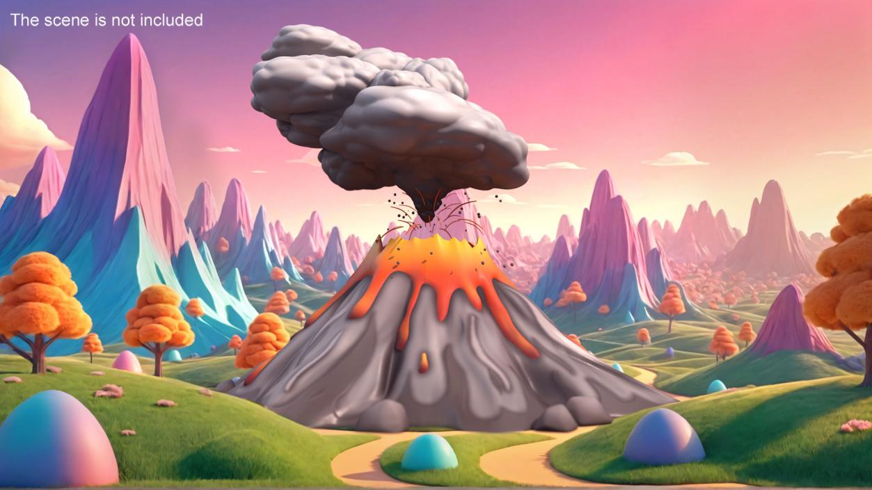 3D model Gray Stylized Erupting Volcano with Lava and Smoke