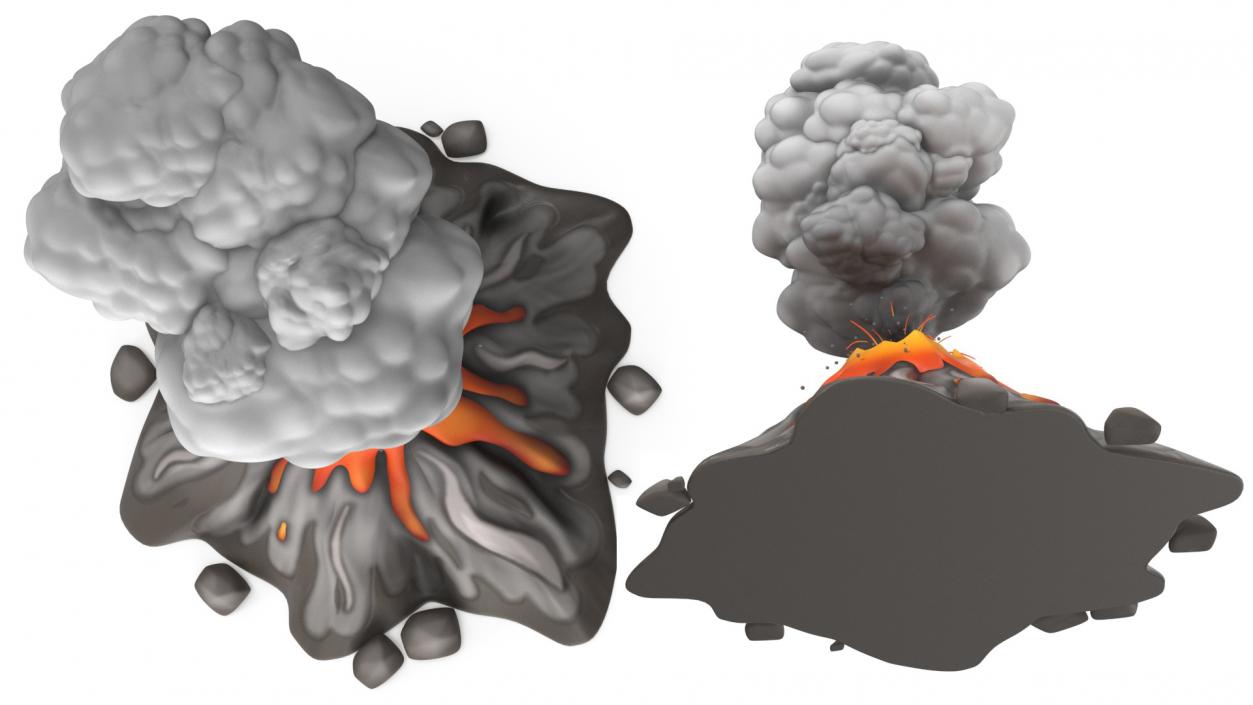 3D model Gray Stylized Erupting Volcano with Lava and Smoke