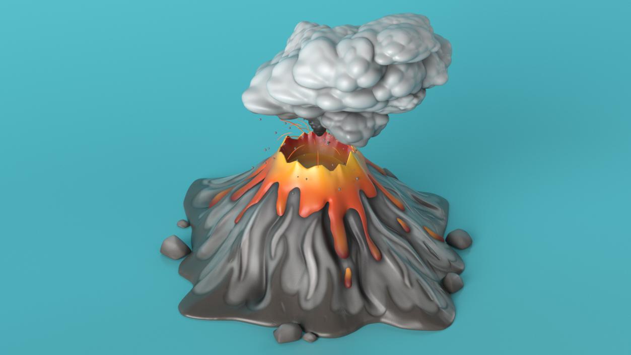 3D model Gray Stylized Erupting Volcano with Lava and Smoke