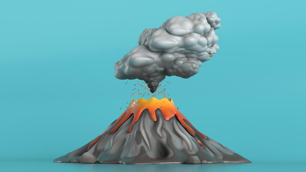 3D model Gray Stylized Erupting Volcano with Lava and Smoke