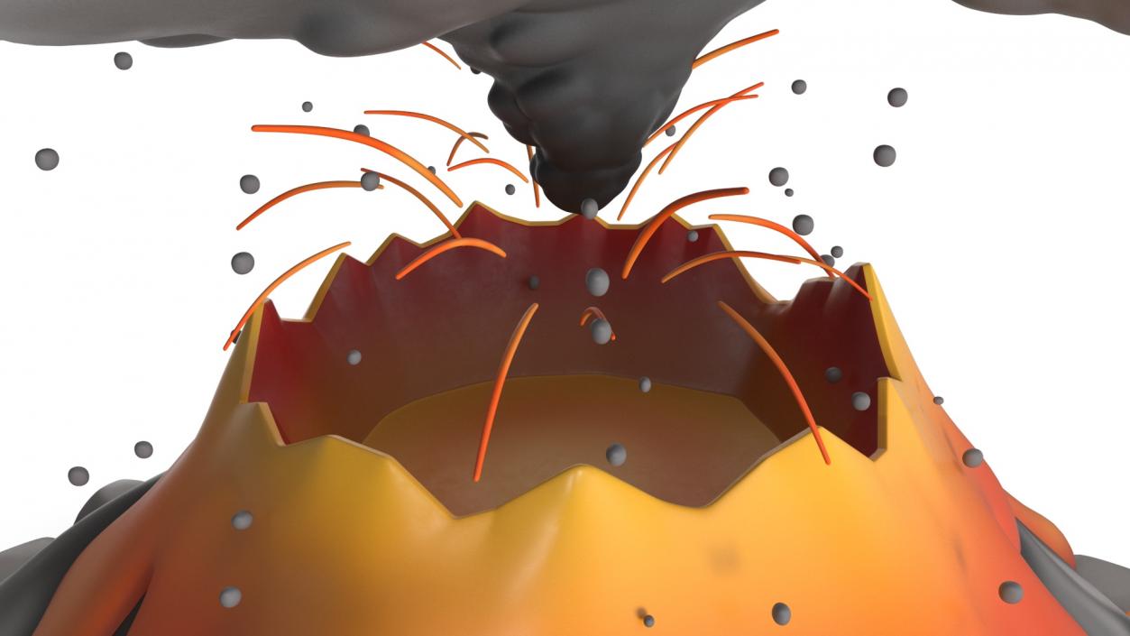 3D model Gray Stylized Erupting Volcano with Lava and Smoke