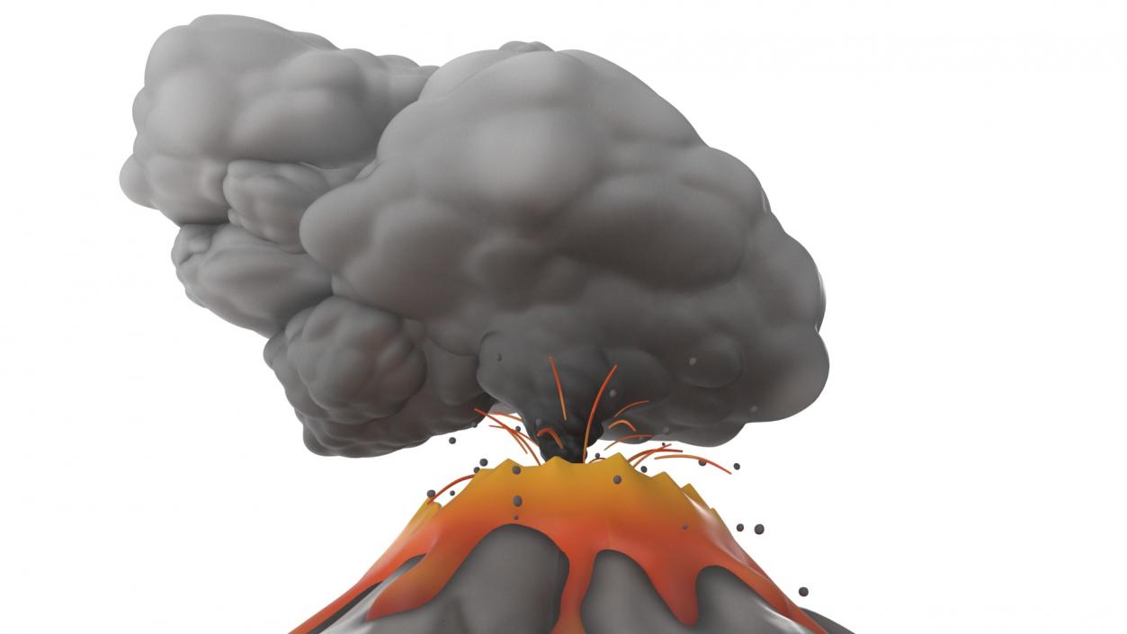 3D model Gray Stylized Erupting Volcano with Lava and Smoke