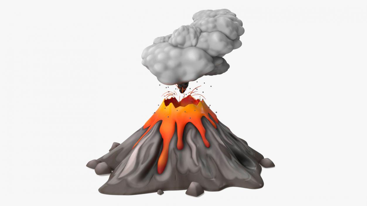 3D model Gray Stylized Erupting Volcano with Lava and Smoke