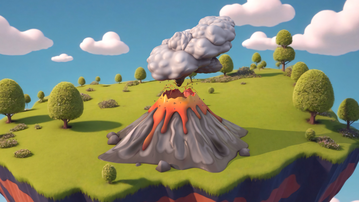 3D model Gray Stylized Erupting Volcano with Lava and Smoke