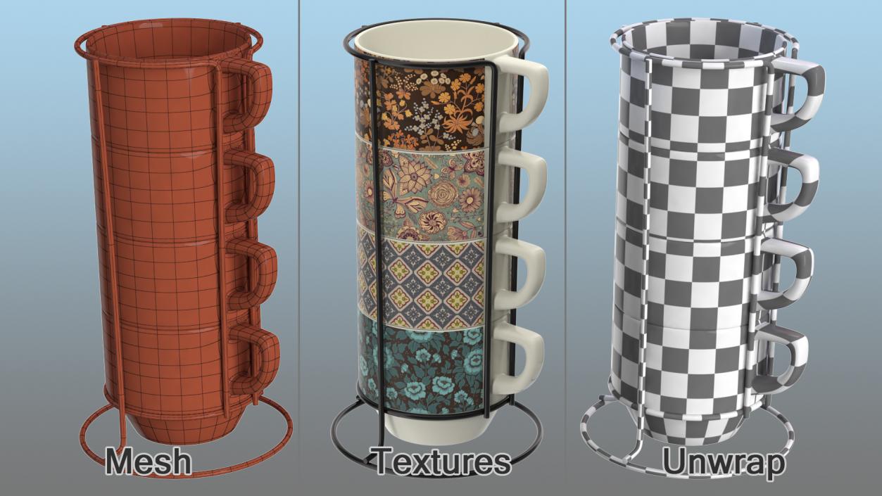 3D Holders with Mugs Collection model