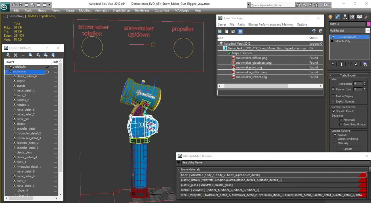 3D model Demaclenko EVO ATK Snow Maker Gun Rigged