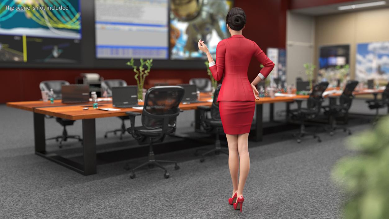 3D Asian Woman wears Red Formal Suit model