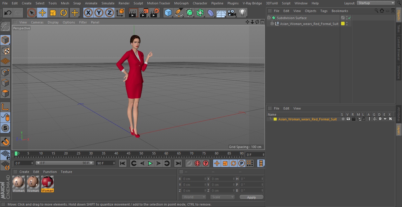 3D Asian Woman wears Red Formal Suit model