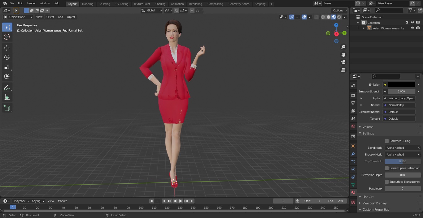 3D Asian Woman wears Red Formal Suit model