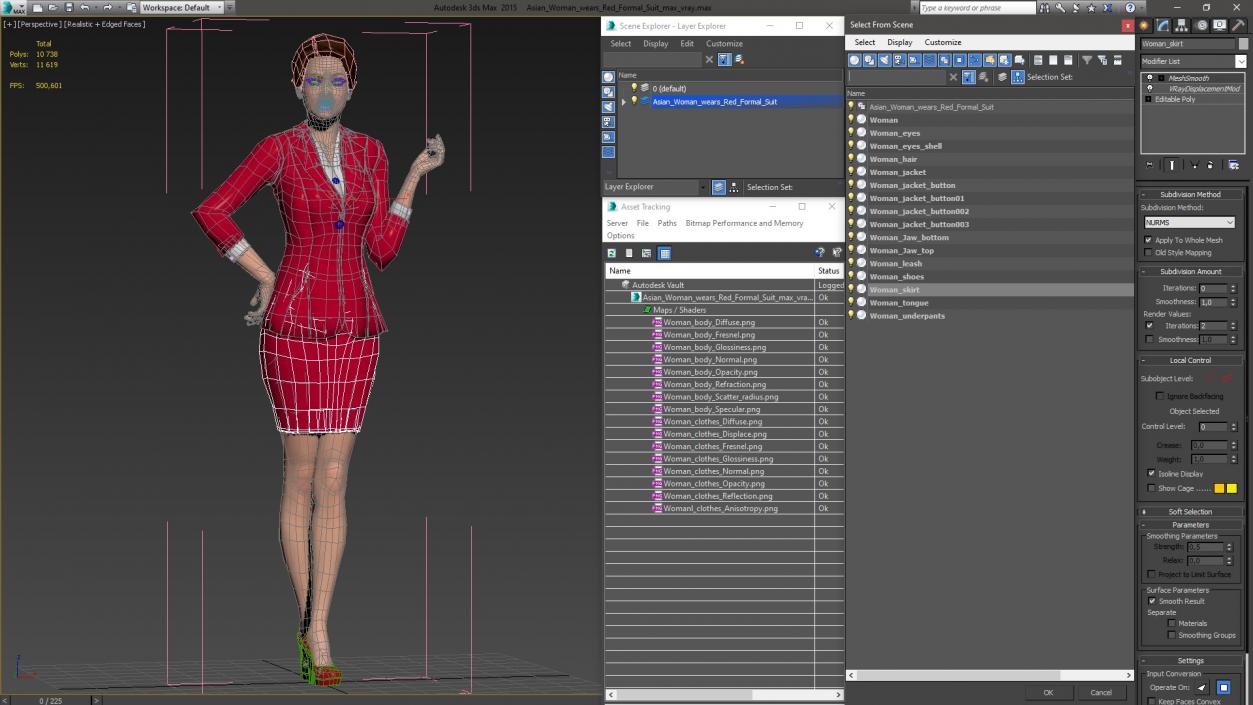 3D Asian Woman wears Red Formal Suit model