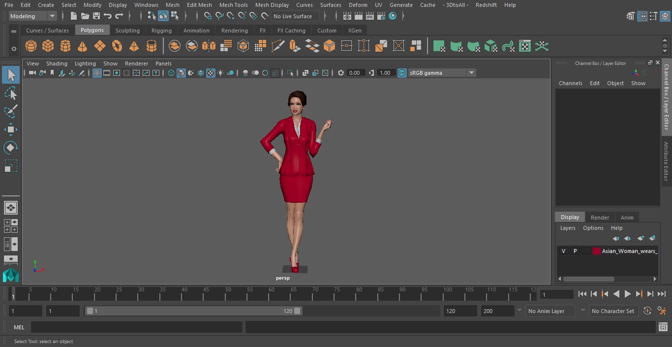 3D Asian Woman wears Red Formal Suit model