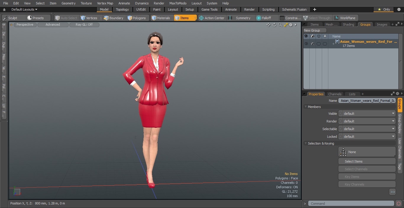 3D Asian Woman wears Red Formal Suit model