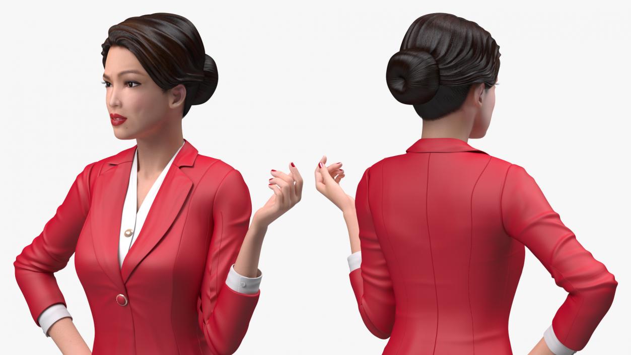 3D Asian Woman wears Red Formal Suit model