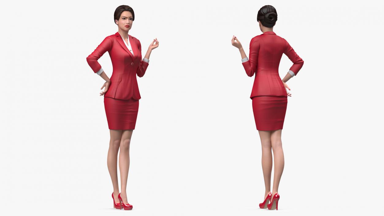 3D Asian Woman wears Red Formal Suit model