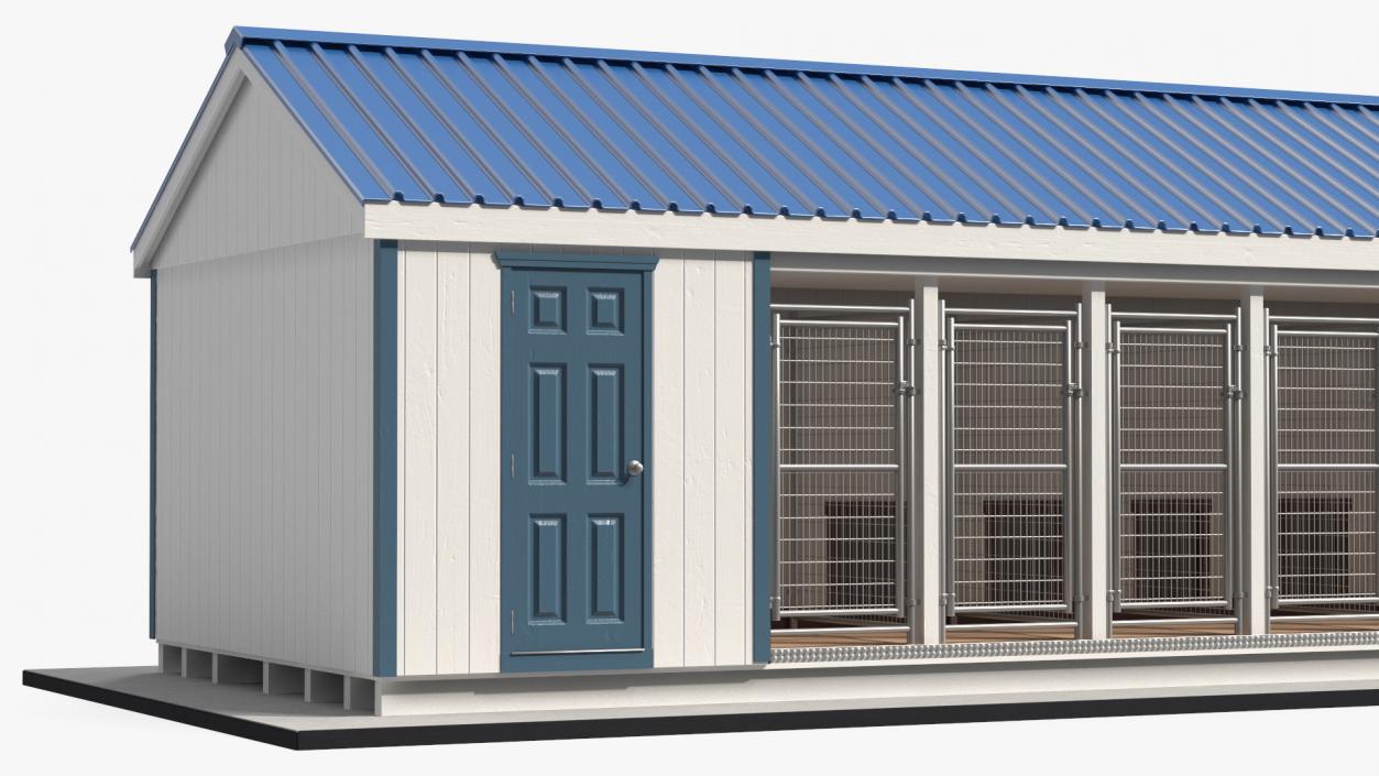 3D Commercial Dog Kennel 12-box Blue Roof model