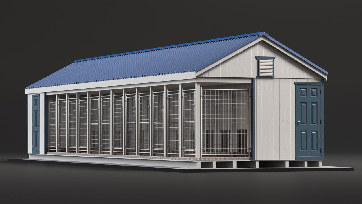 3D Commercial Dog Kennel 12-box Blue Roof model