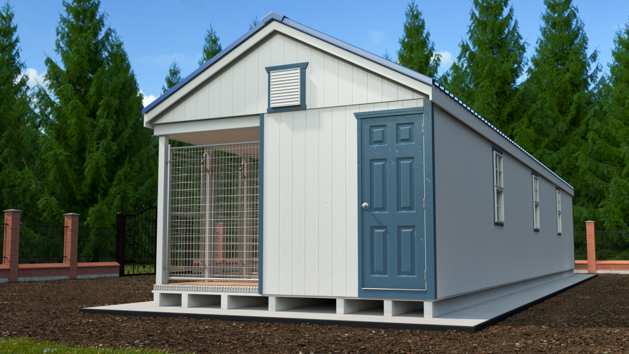 3D Commercial Dog Kennel 12-box Blue Roof model