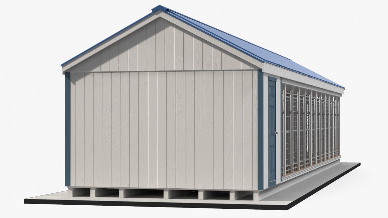 3D Commercial Dog Kennel 12-box Blue Roof model