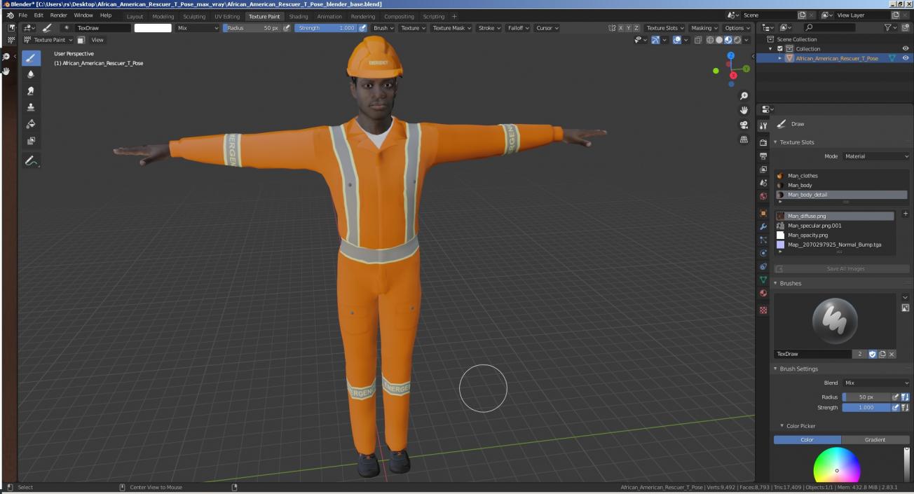 3D African American Rescuer T Pose