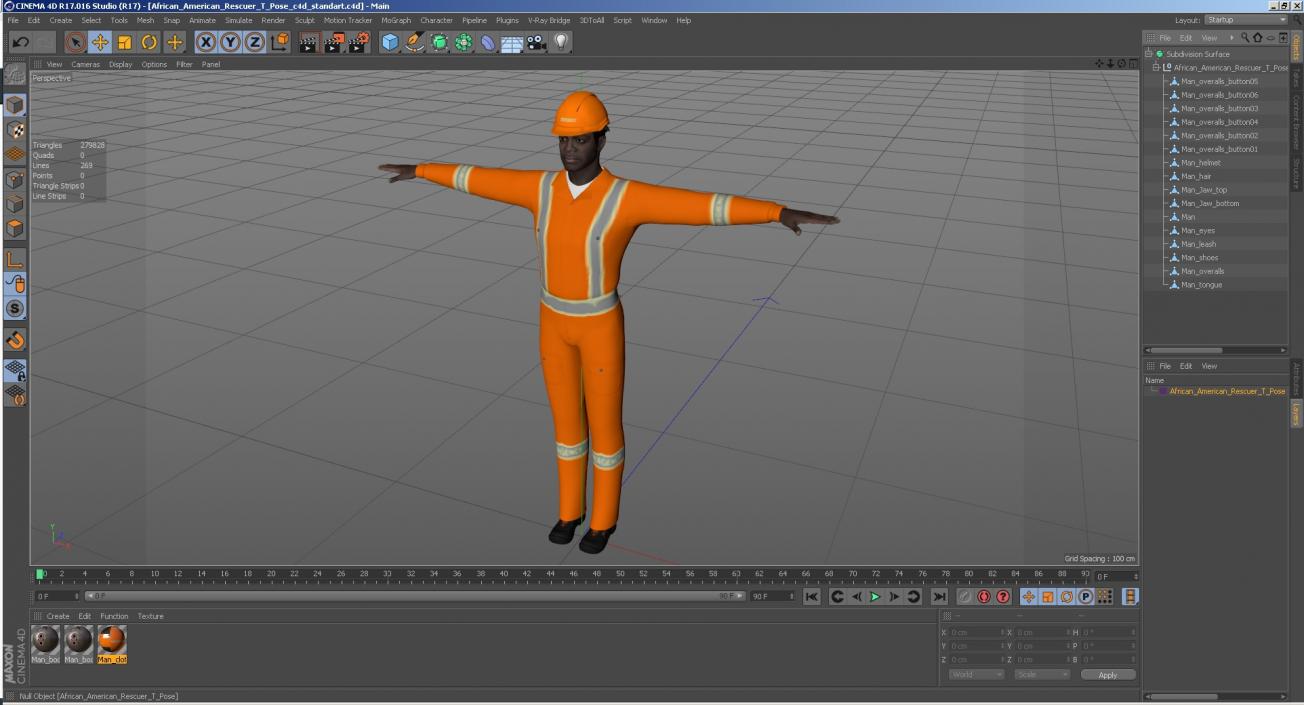 3D African American Rescuer T Pose