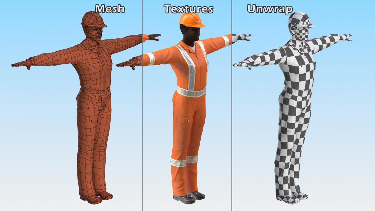 3D African American Rescuer T Pose