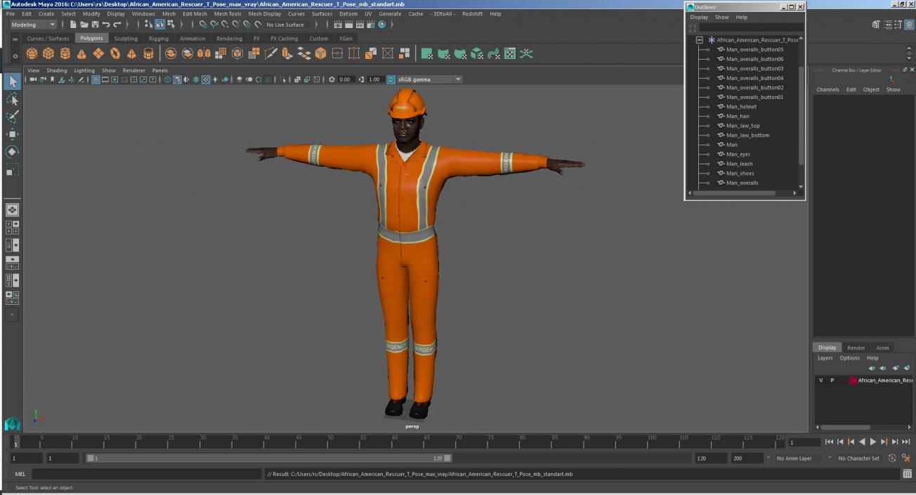 3D African American Rescuer T Pose