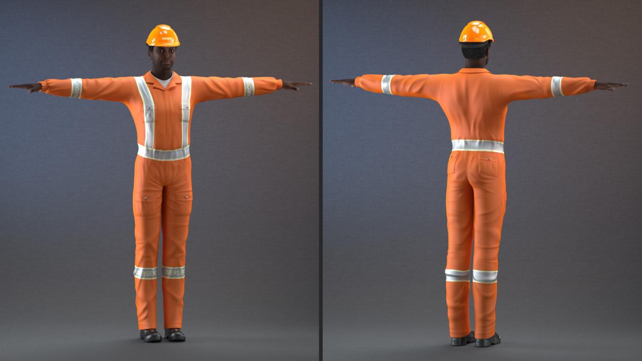 3D African American Rescuer T Pose