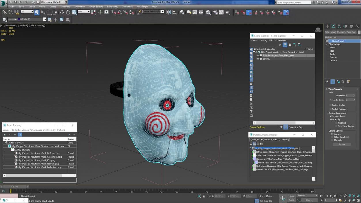 Billy Puppet Vacuform Mask Dressed on Head 3D