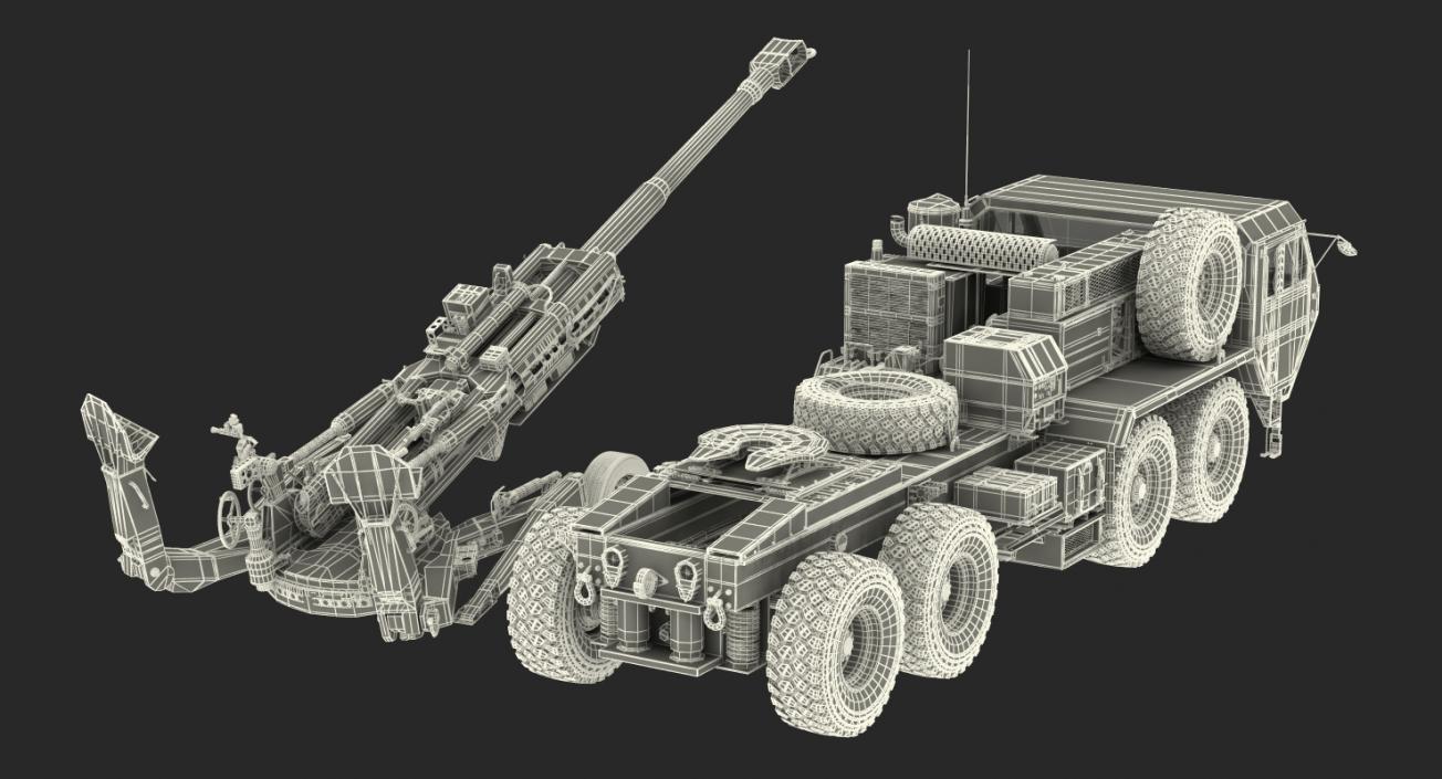 3D Desert Oshkosh HEMTT Towing M777 Howitzer Rigged model