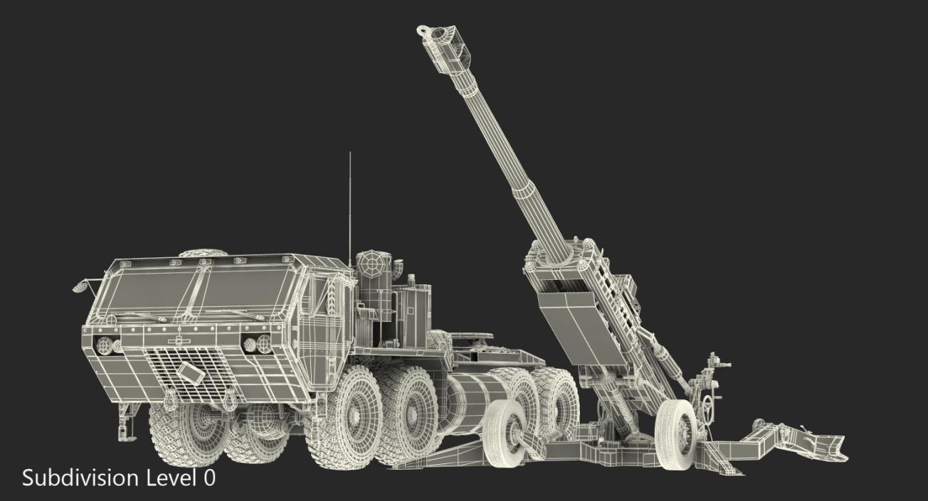 3D Desert Oshkosh HEMTT Towing M777 Howitzer Rigged model