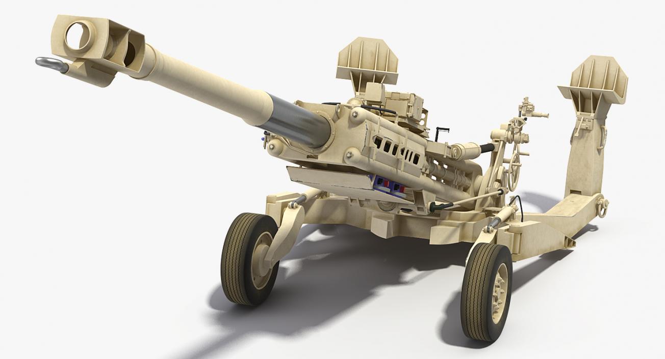 3D Desert Oshkosh HEMTT Towing M777 Howitzer Rigged model