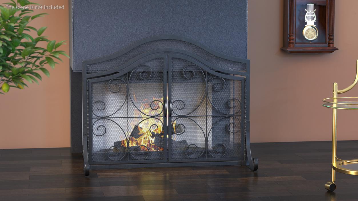 3D model Wrought Iron Fireplace Screen with Doors